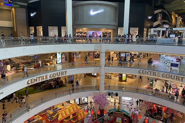Central court of Mid Valley Megamall with shop levels, venue of the GoTravel Expo